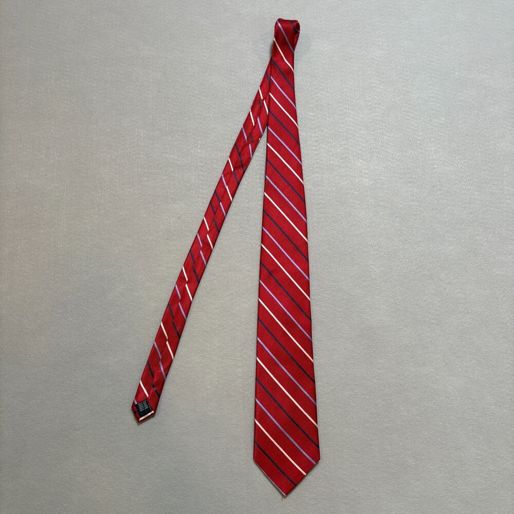 Meeting Street Hand Made Silk Tie Mens Red Navy Blue White Rep Striped Necktie
